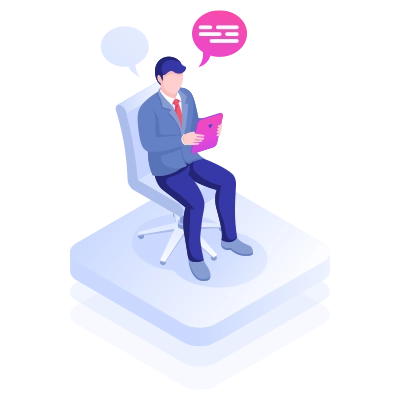 400 px - Man sitting on chair using tablet to communicate
