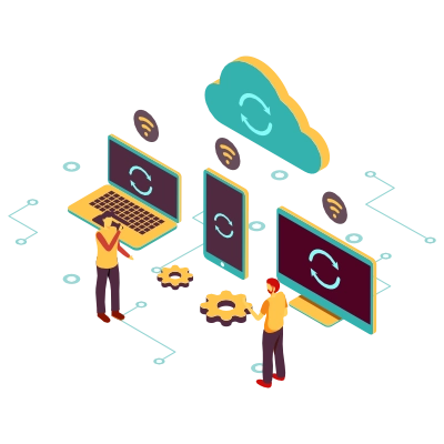 Graphic showing data back up in disaster recovery
