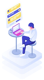 Infographic of man on laptop messaging - icon box sized