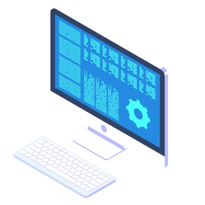 Isometric graphic showing data on a computer