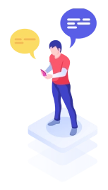 Man standing up communicating on a phone
