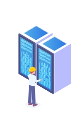 graphic showing an engineer looking a server