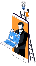 infographic showing a man holding a laptop to represent IT consultancy